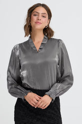 Fransa Yolanda Blouse - Gray Pinstripe